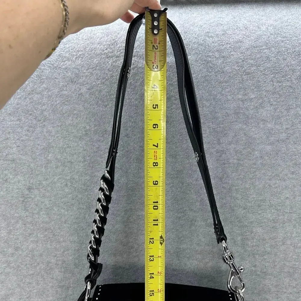 Rebecca Minkoff Large Jean Saddle Bag Black Suede BOHO Western Silver Accents